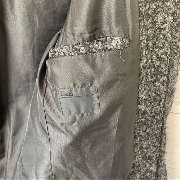 ASOS Wool Blend Zip Front Marled Charcoal Coat Removable Hood 2XS - Picture 6 of 10